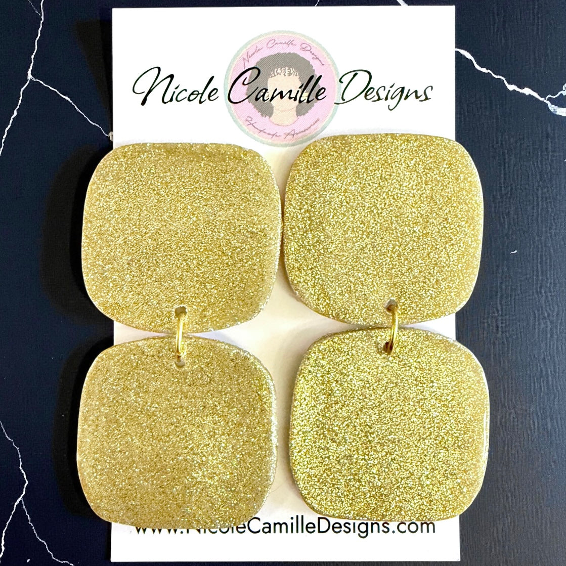 Champagne Glitter Double Square Clay Earrings