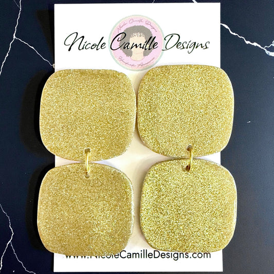 Champagne Glitter Double Square Clay Earrings