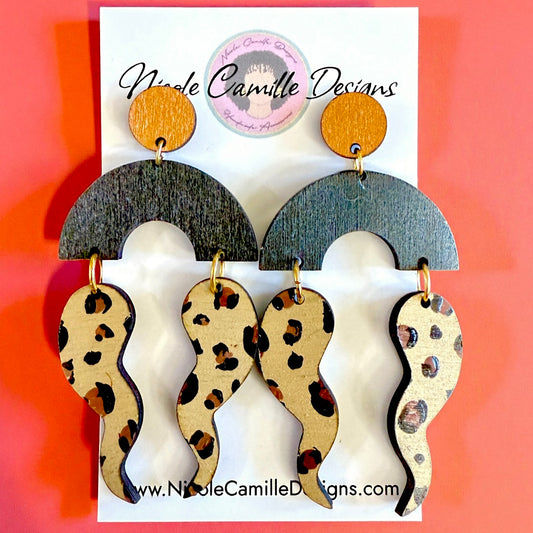 Fall Leopard Mix “Valencia” Wood Earrings