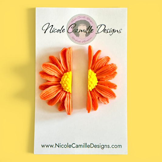 Orange Half Flower Clay Earrings