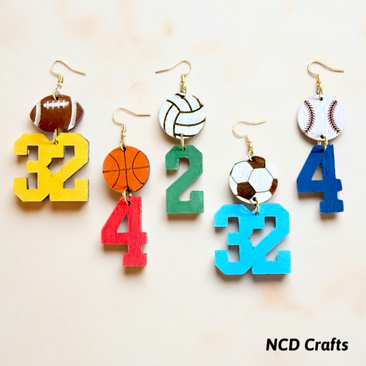 Sport & Number Wood Earrings