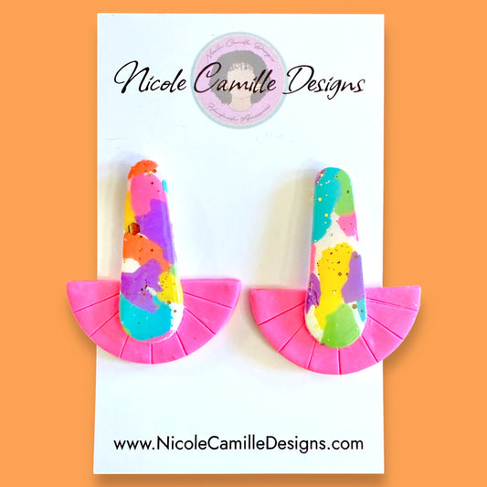 Colorful Patchwork Small Abstract Clay Earrings