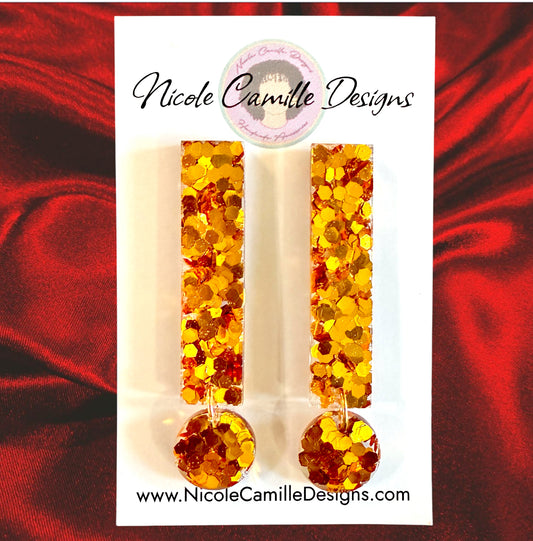 Gold Glitter Skinny Resin Earrings