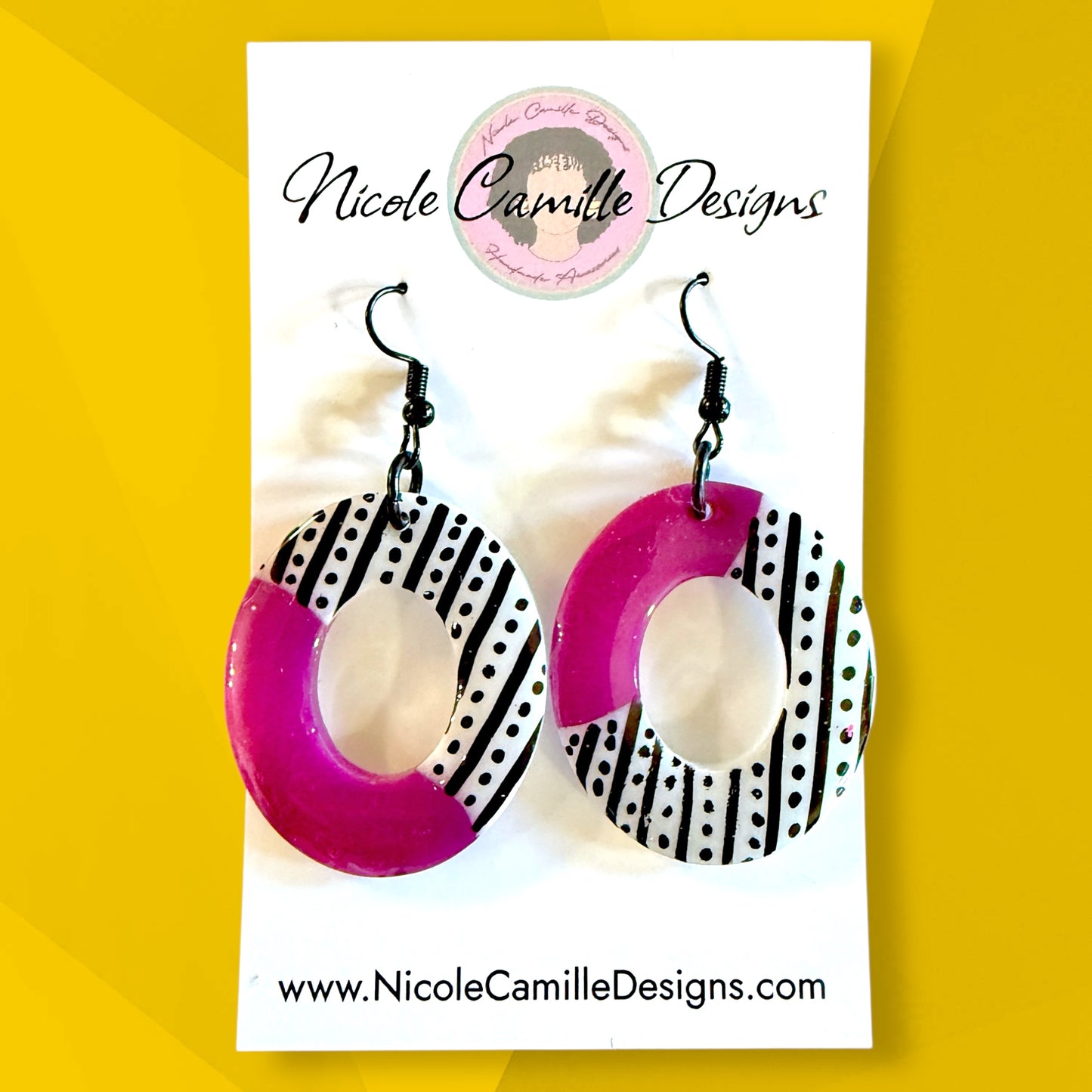 Violet Abstract Oval Resin Earrings