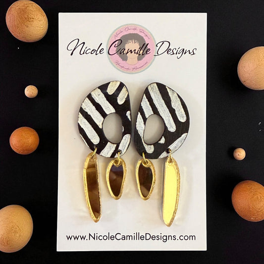 Mudcloth Print Wood Earrings 5