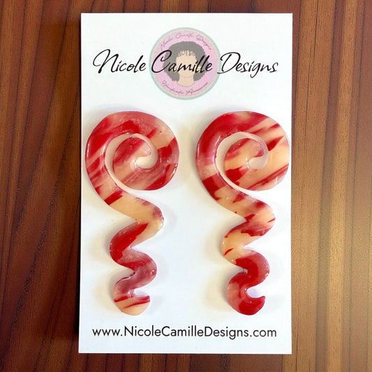 Red Swirl Spiral Squiggle Clay Earrings