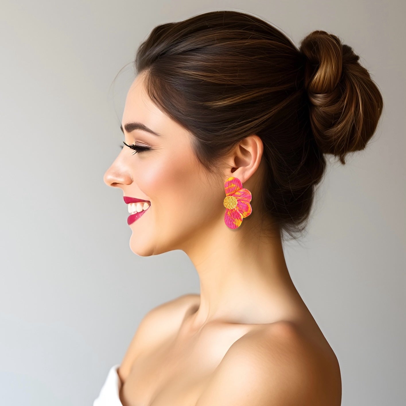 Hot Pink & Yellow Flower Jumbo Clay Earrings