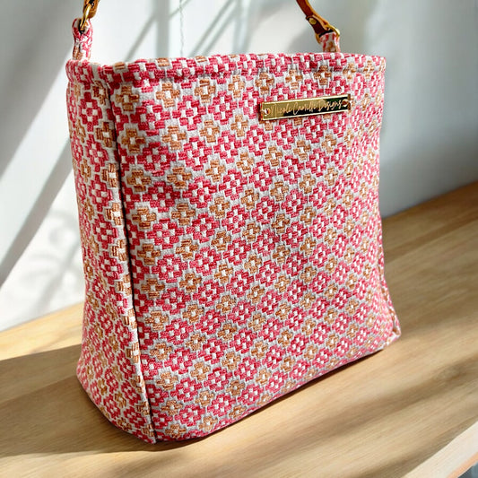 Pink & Brown Mini Aztec Knit Print Tote