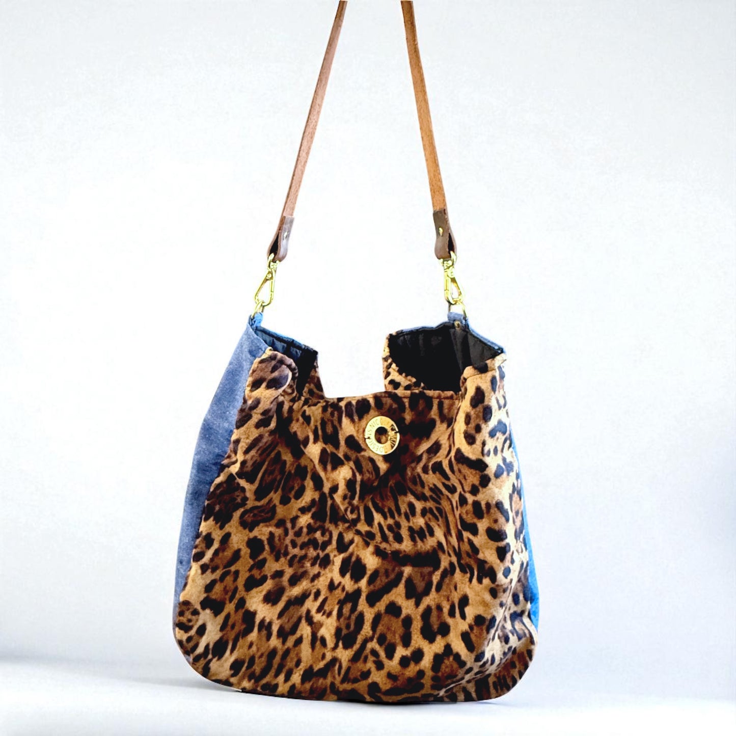 Leopard Print & Denim Shoulder Bag