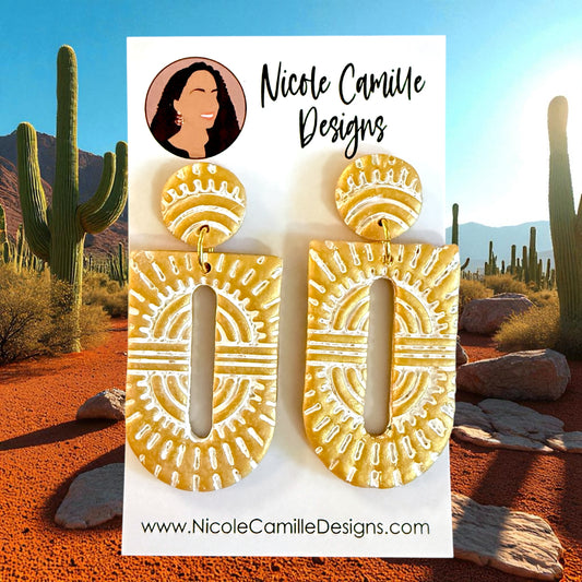Gold Aztec Arch Clay Earrings