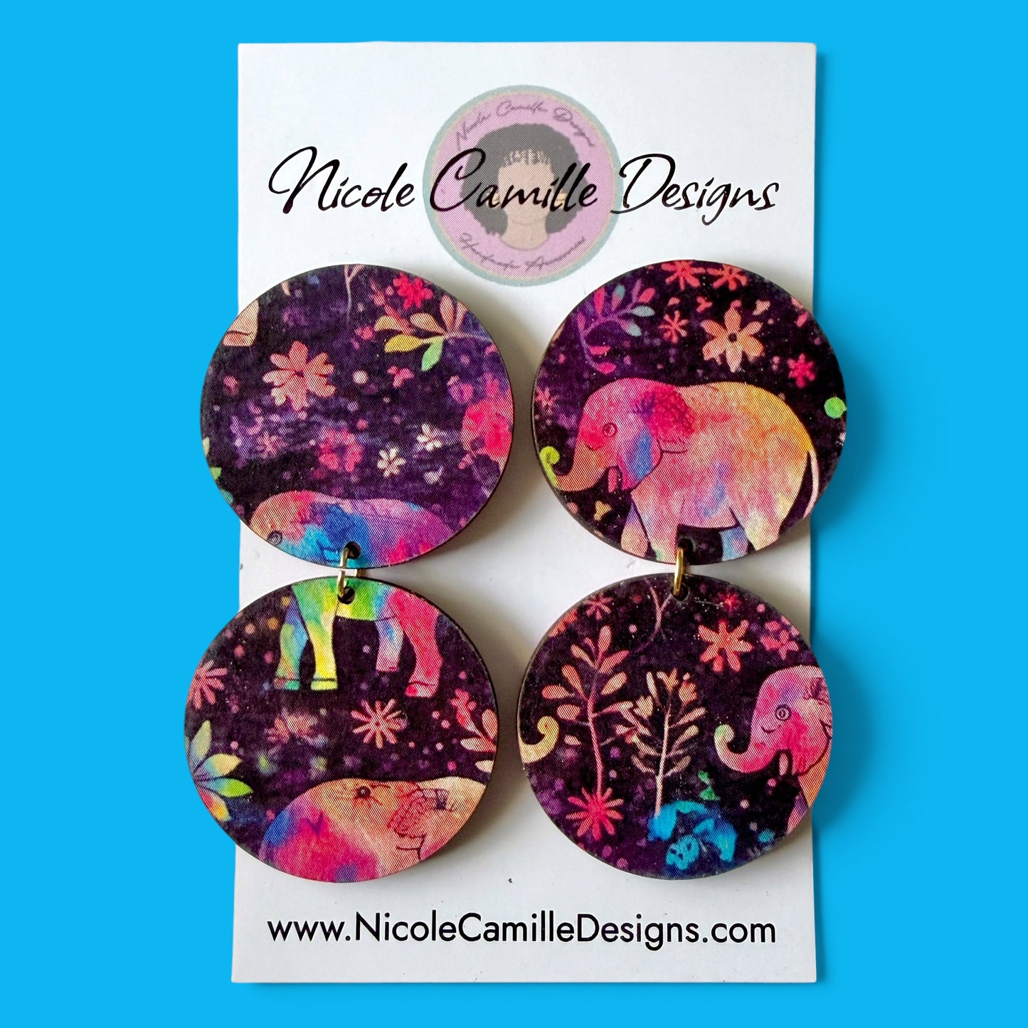 Bali Print Double Disc Wood Earrings