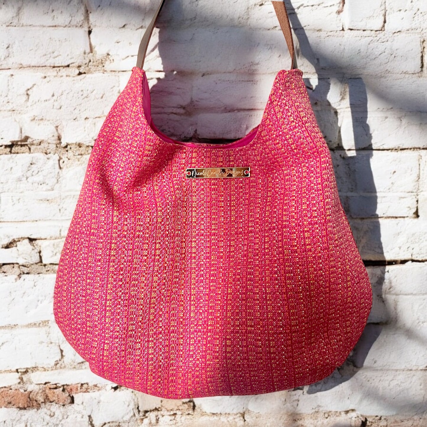 Pink Woven Cloth Shoulder Bag