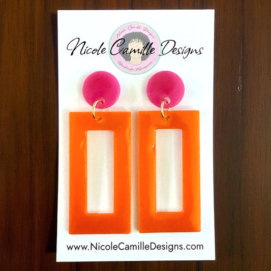 Orange & Fuschia Rectangle Resin Earrings