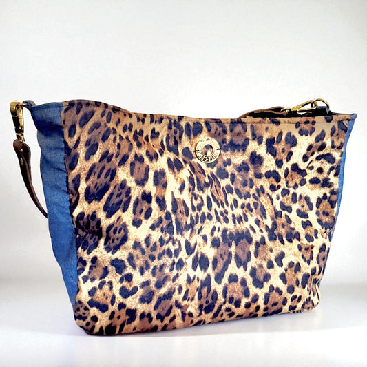 Leopard Print & Denim Shoulder Bag