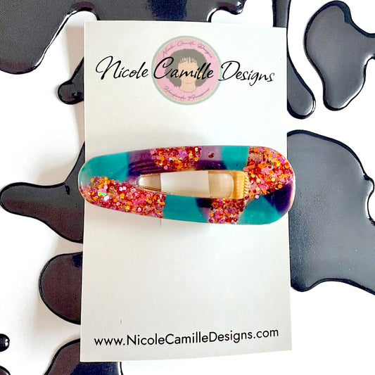 Teal & Navy Mix Glittery Resin Hairclip 2