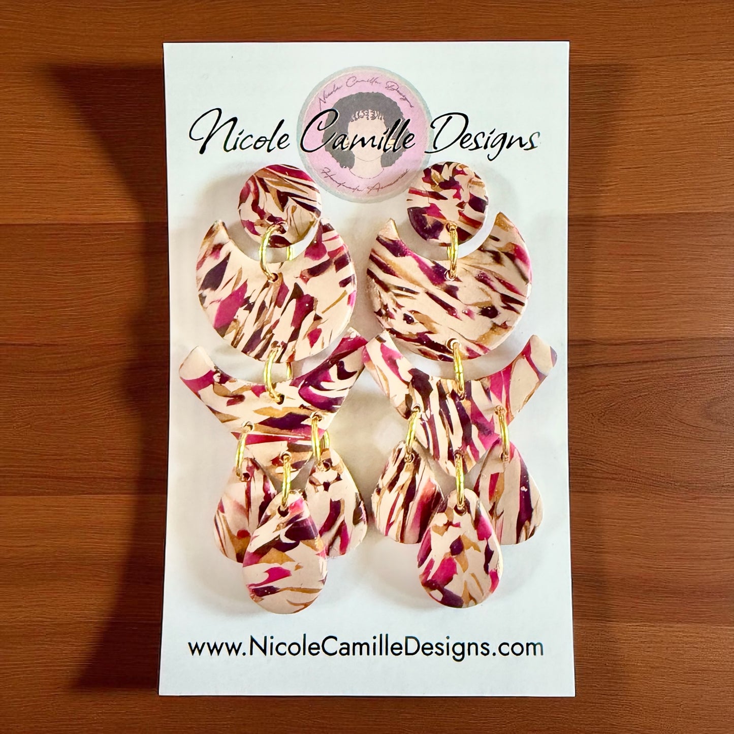 Fall Fuschia Mix Geo Dangle Clay Earrings