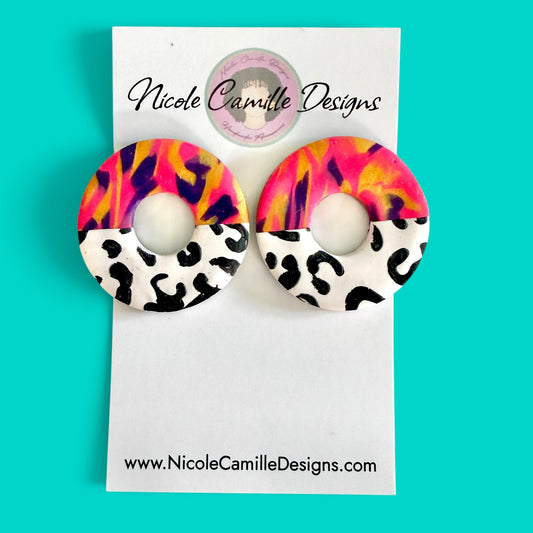 Mixed Print Round Clay Earrings