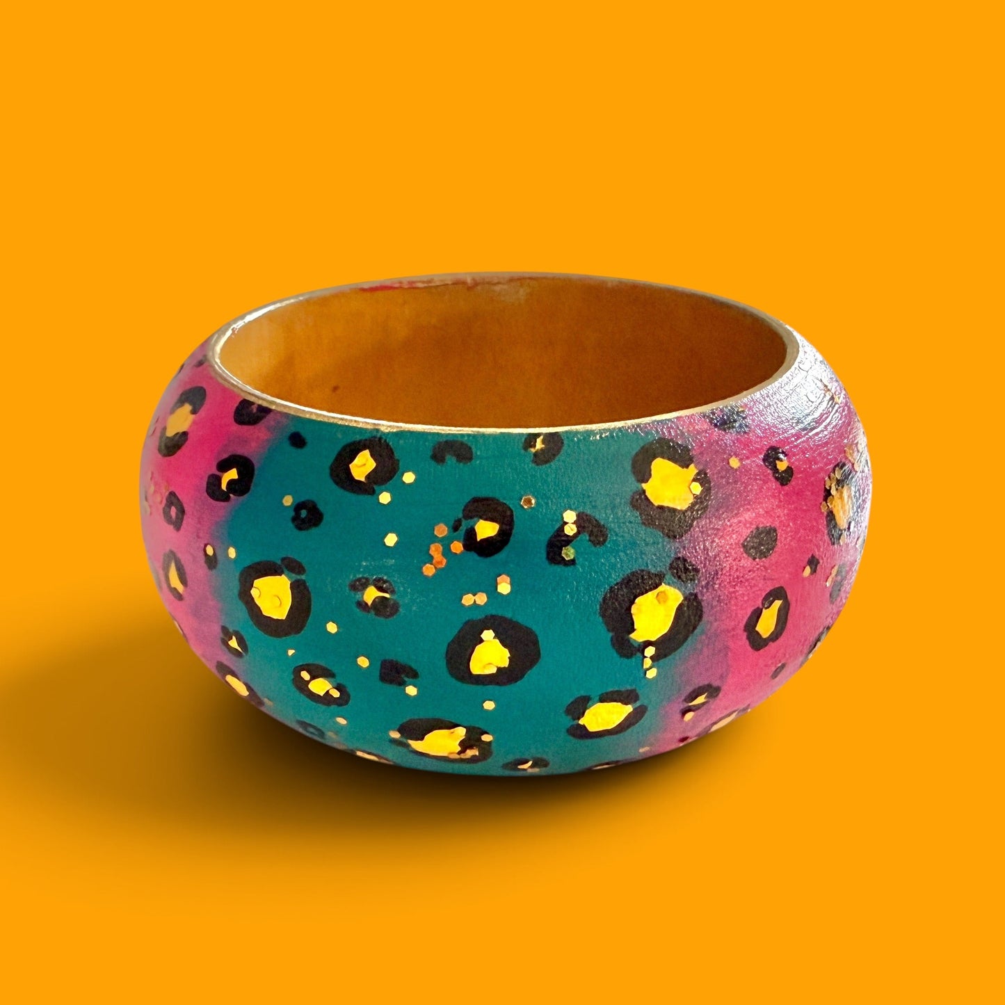 Colorful Leopard Jumbo Wood Bangle Bracelet