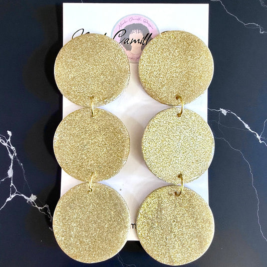 Champagne Glitter Triple Disc Clay Earrings