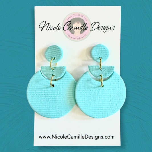 Light Blue Textured Large Geometric Clay Earrings