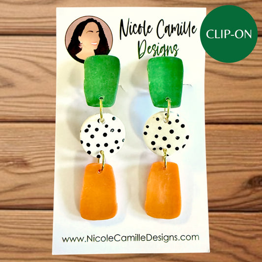 Green & Orange Skinny Clay Clip-on Earrings