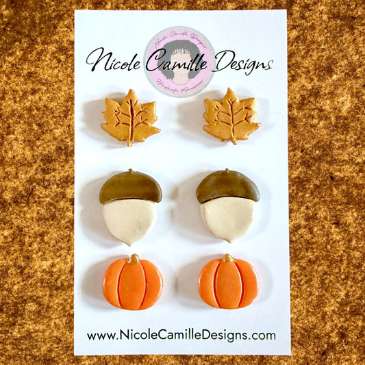 Fall Mix Studs Clay Earrings 1