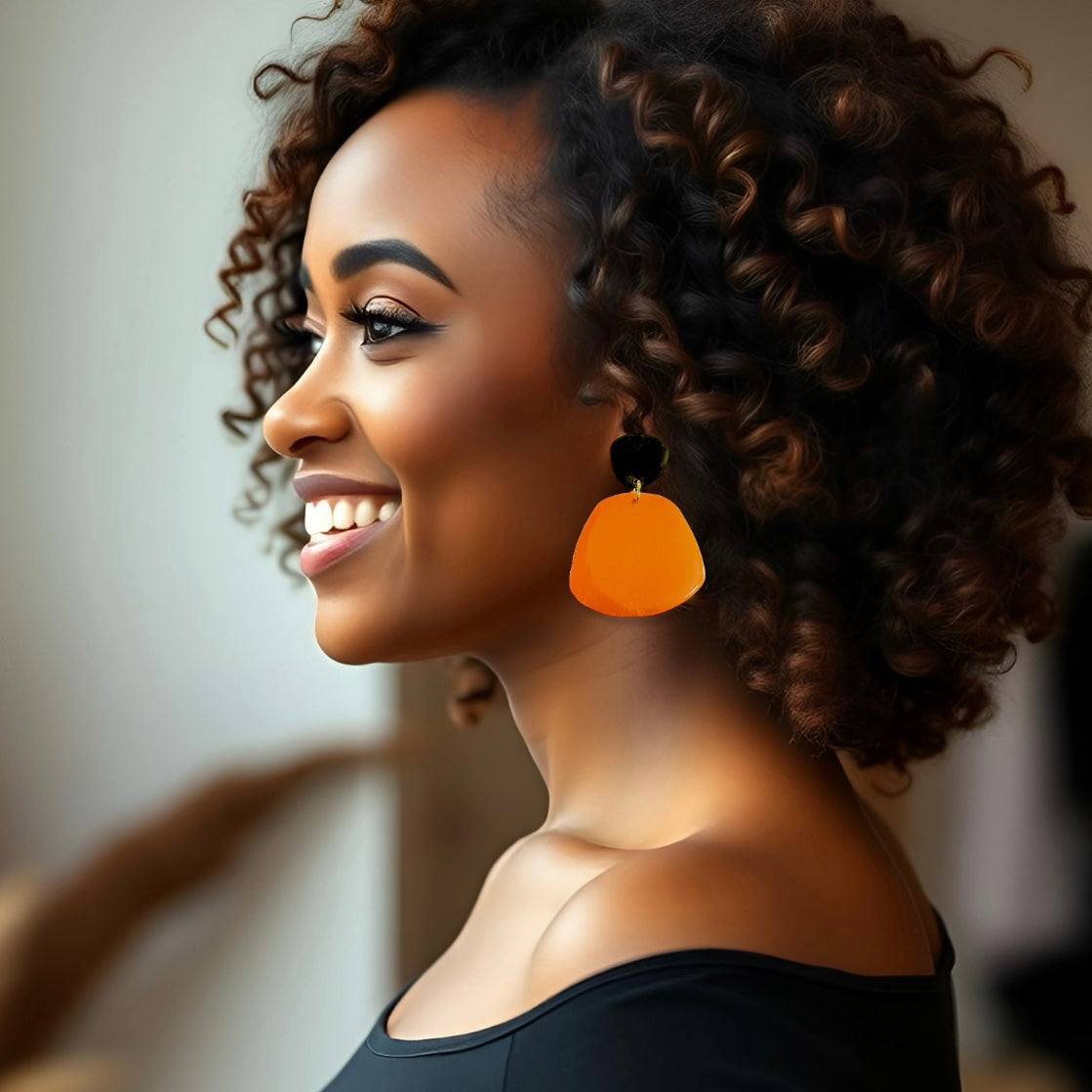 Orange & Black Organic Trapezoid Clay Earrings