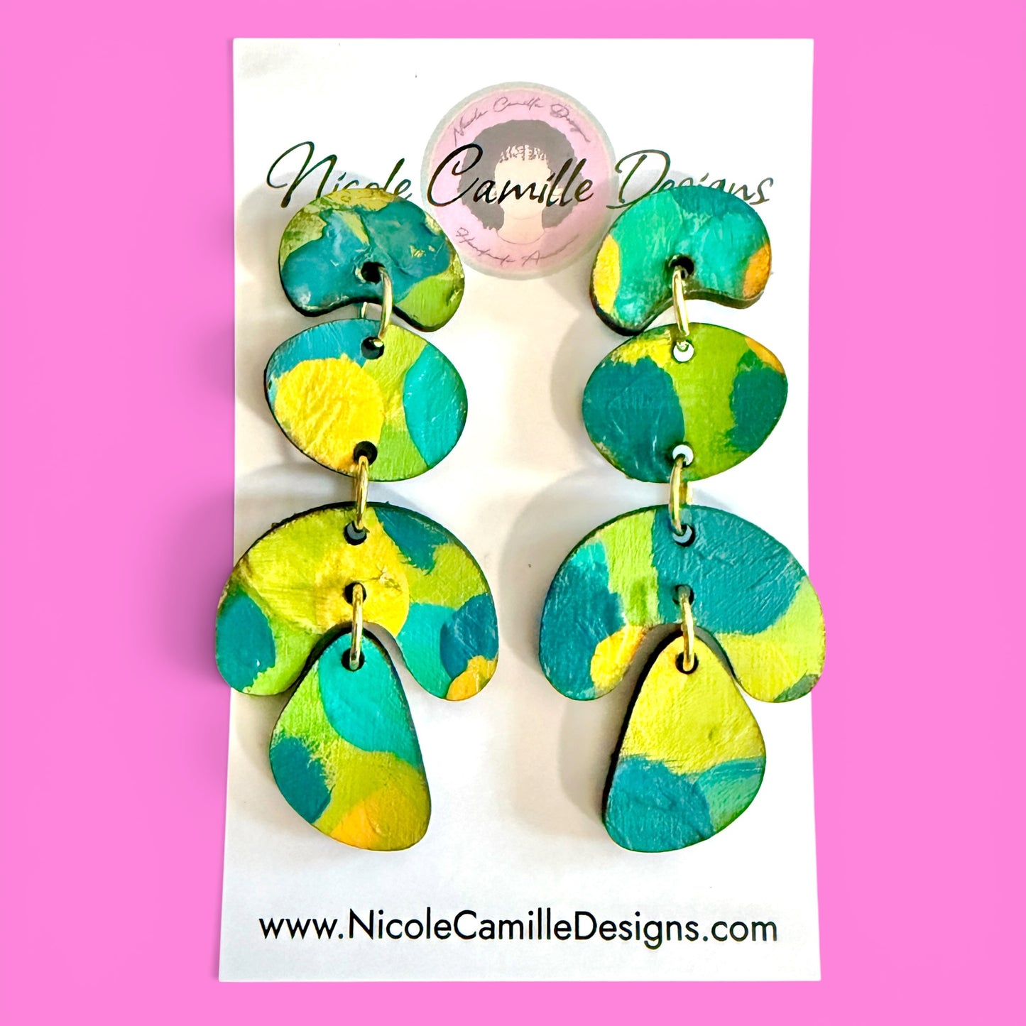 Lime & Turquoise Organic Wood Earrings