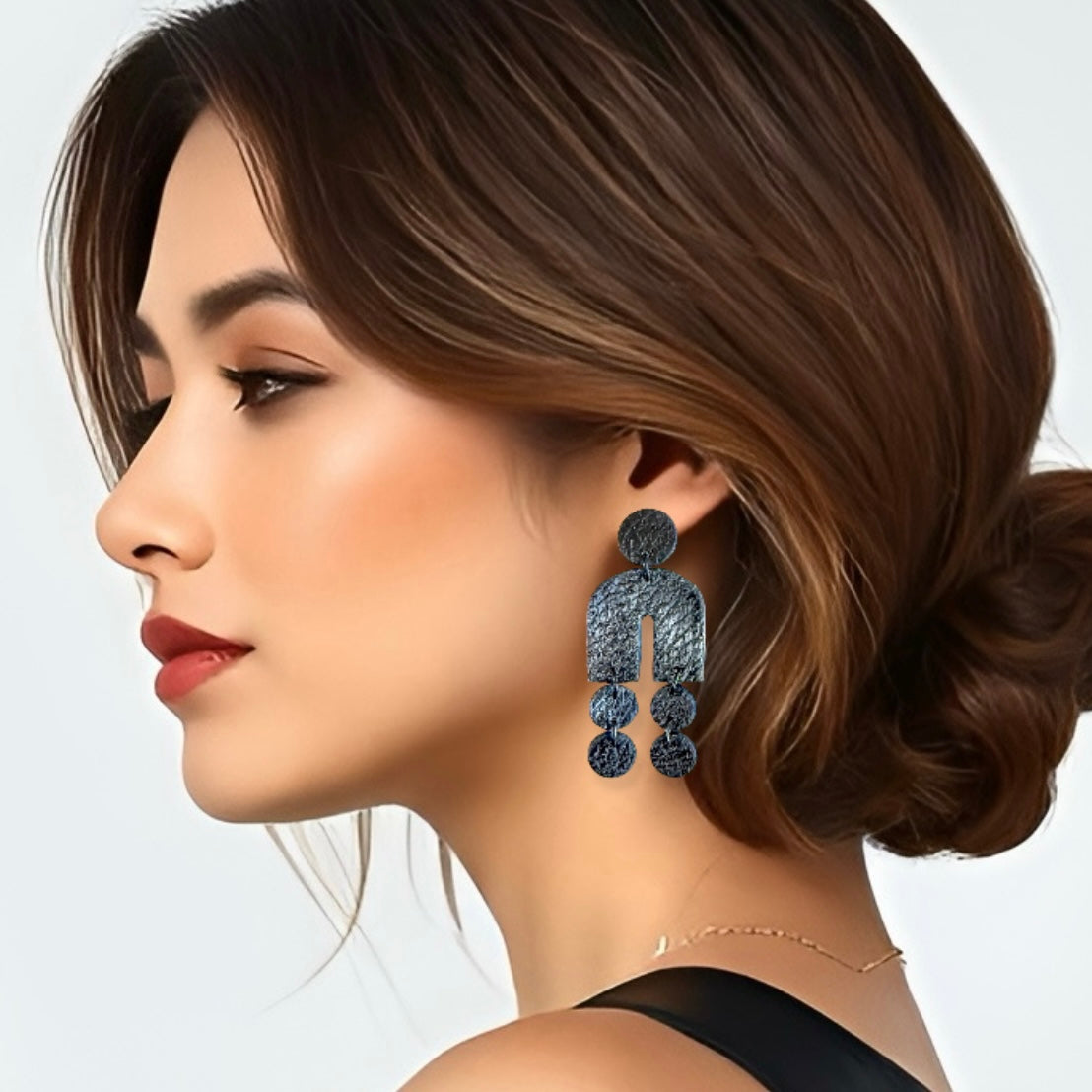 Black Leather Horseshoe Dangle Clay Earrings