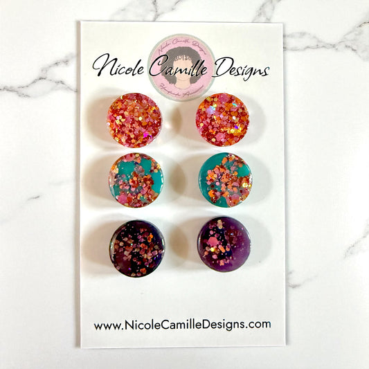 Teal & Navy Mix Glittery Studs Resin Earrings