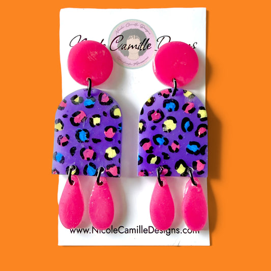 Purple Leopard Print Arch Dangle Resin Earrings