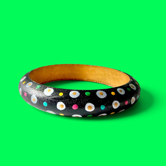 Black & Dot Skinny Wood Bangle Bracelet