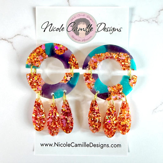 Teal & Navy Mix Glittery “Brisbane” Resin Earrings