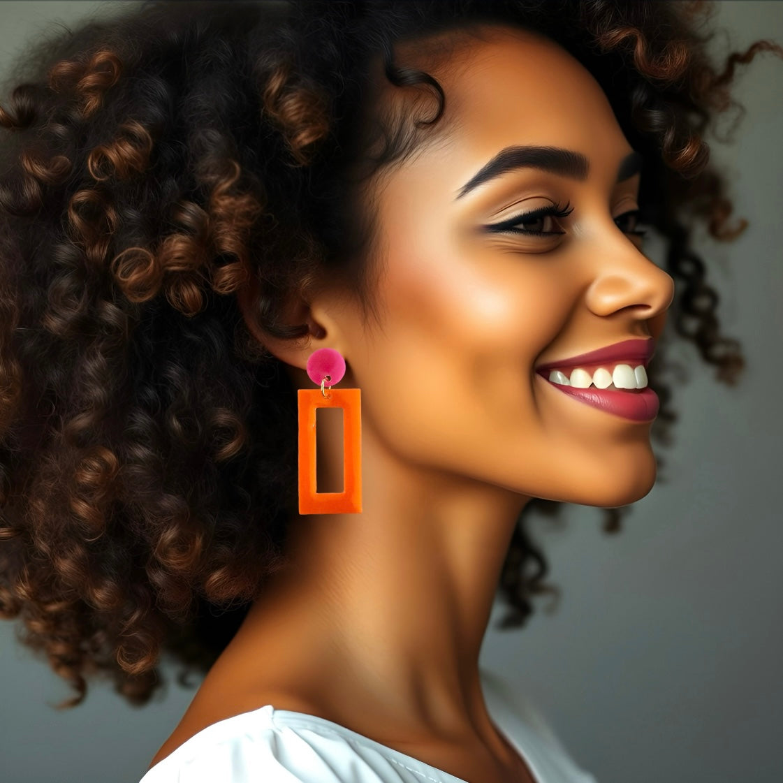 Orange & Fuschia Rectangle Resin Earrings