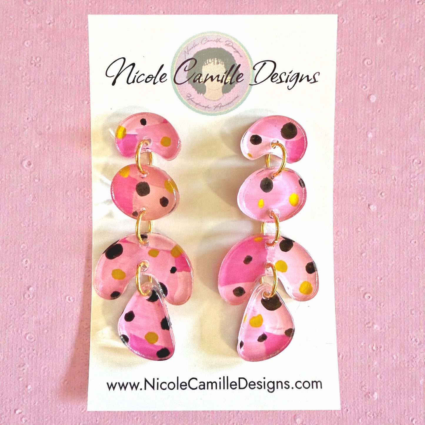 Pink Abstract Organic Dangle Acrylic Earrings