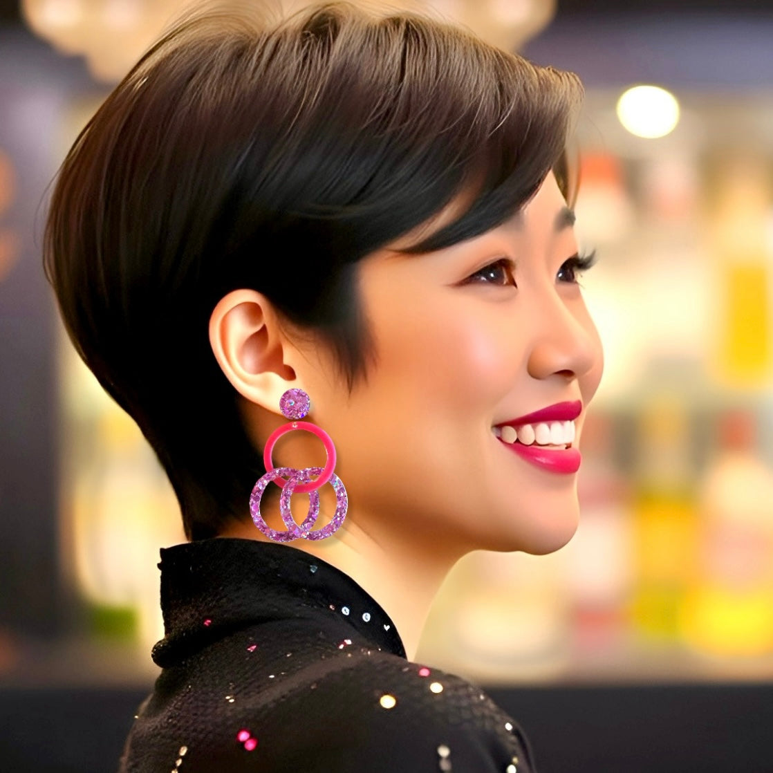 Fuschia & Glitter Links Resin Earrings