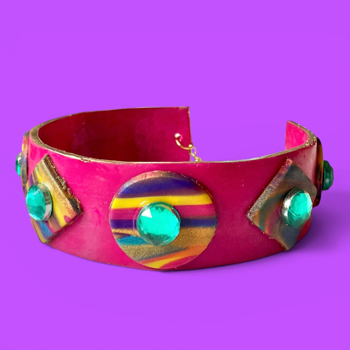 Fuschia Jeweled Clay Cuff Bracelet