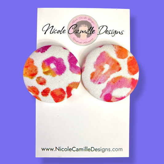 Colorful Leopard Fabric Button Earrings