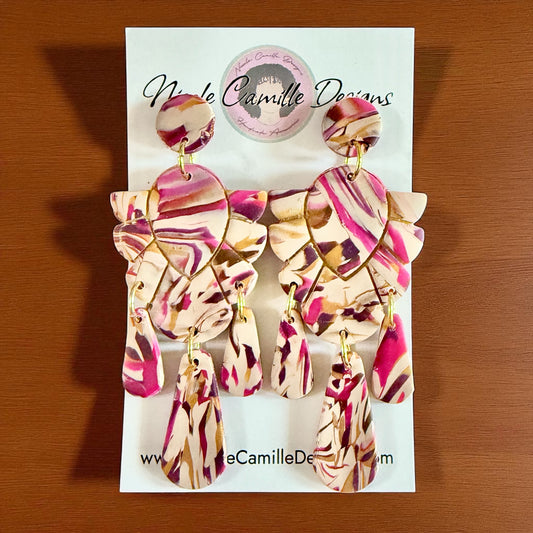 Fall Fuschia Mix Tribal Dangle Clay Earrings