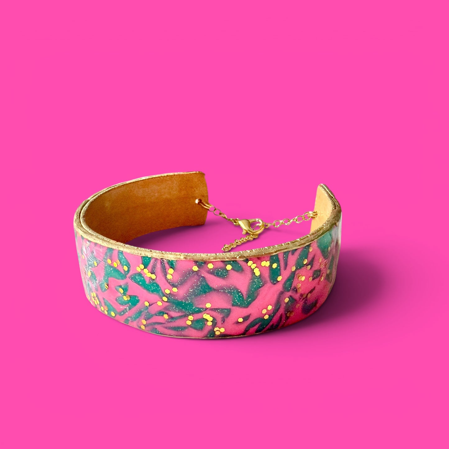 Hot Pink & Teal Clay Cuff Bracelet