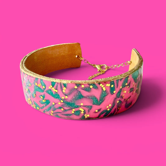 Hot Pink & Teal Clay Cuff Bracelet