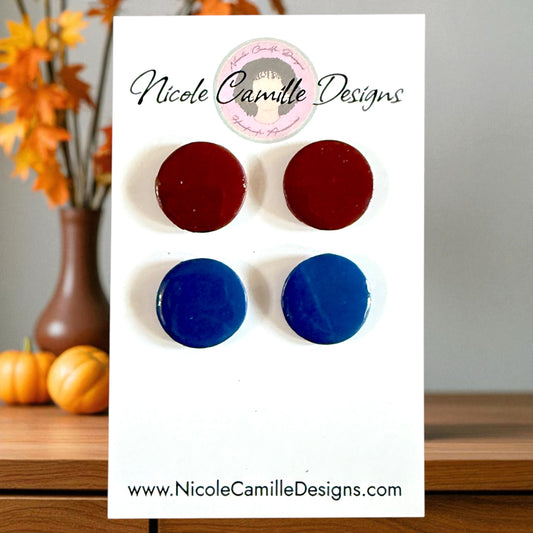 Maroon & Navy Studs Clay Earrings
