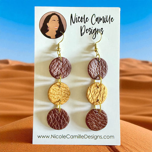 Brown & Gold Dangles Clay Earrings