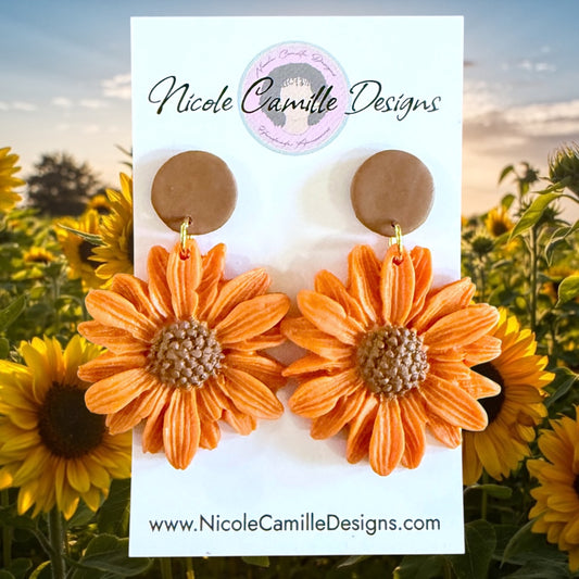Orange Flower Clay Earrings