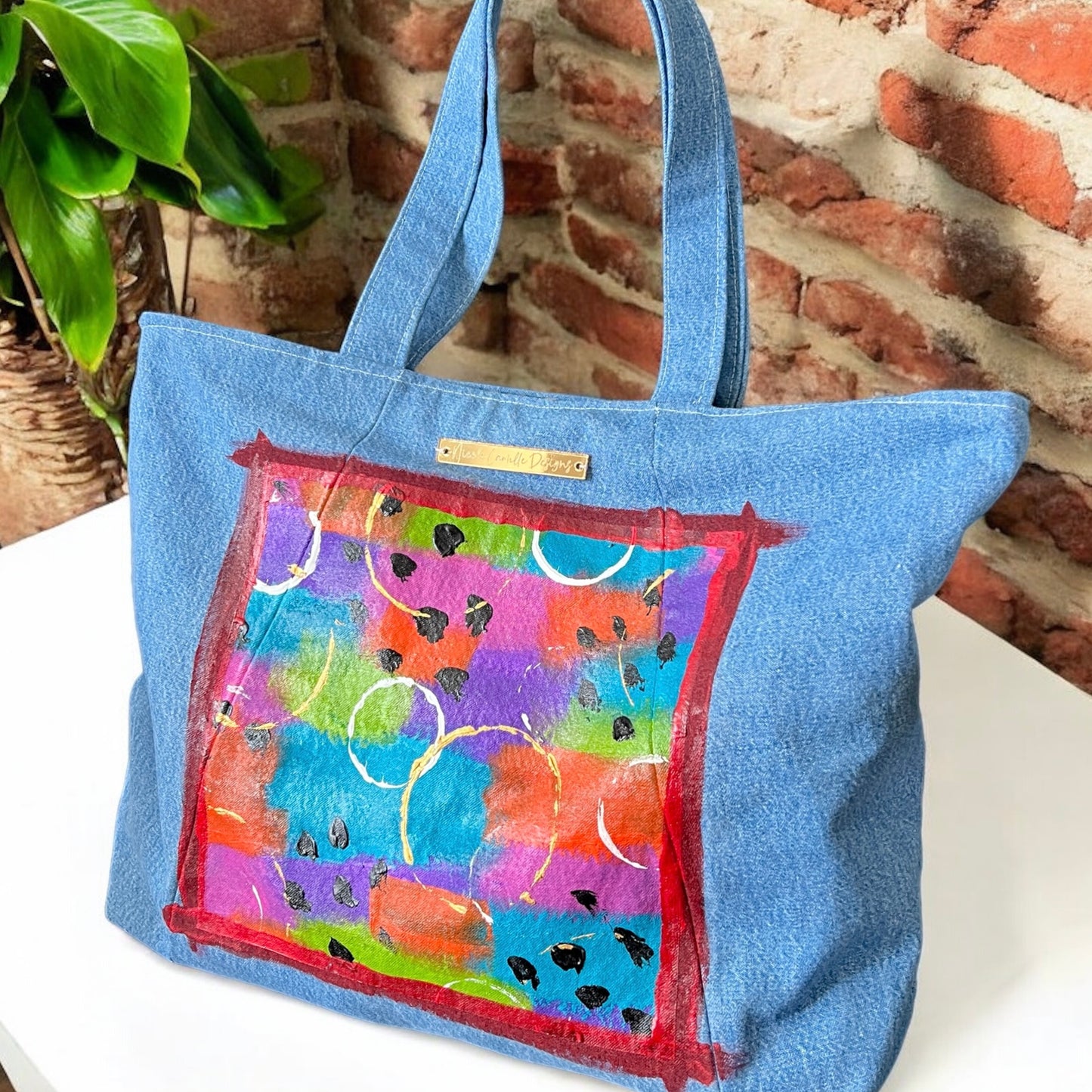 Abstract Handpainted Denim Tote