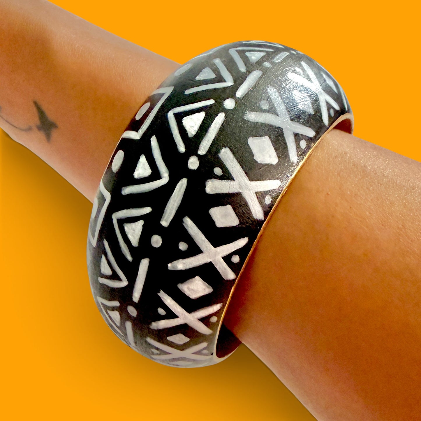 Black Mudcloth Jumbo Wood Bangle Bracelet