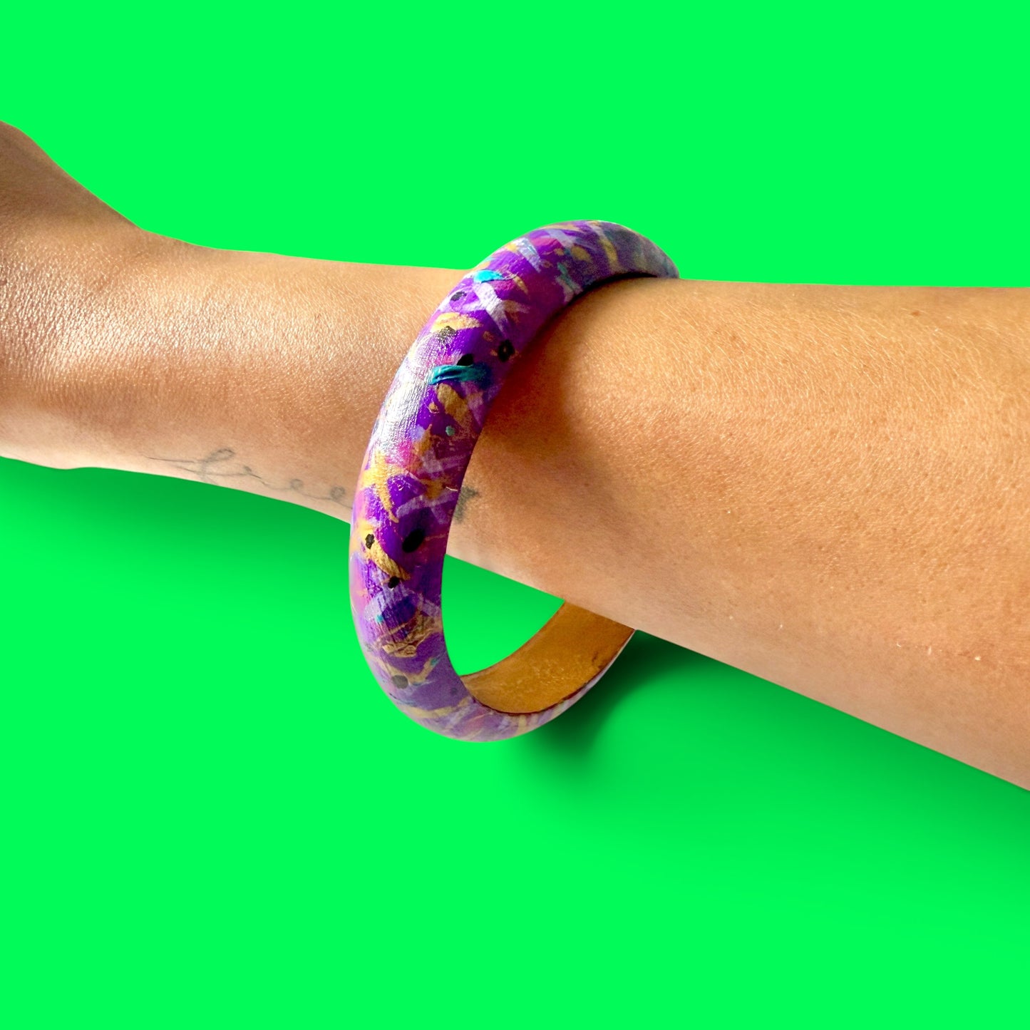 Purple Abstract Skinny Wood Bangle Bracelet