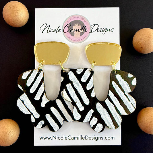 Mudcloth Print Wood Earrings 3
