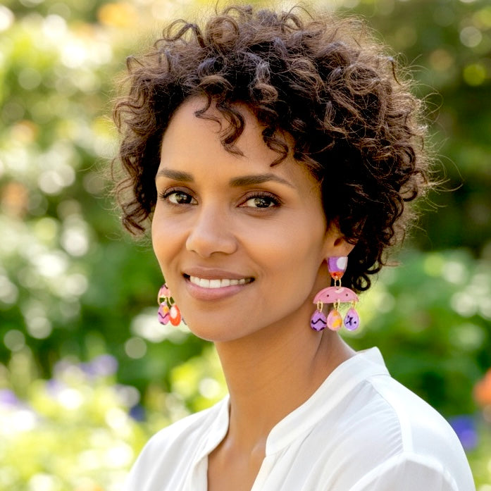 Red/Purple/Pink Abstract Geo Acrylic Earrings