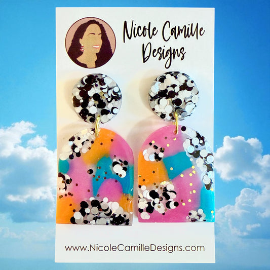 Colorful Confetti Arch Resin Earrings
